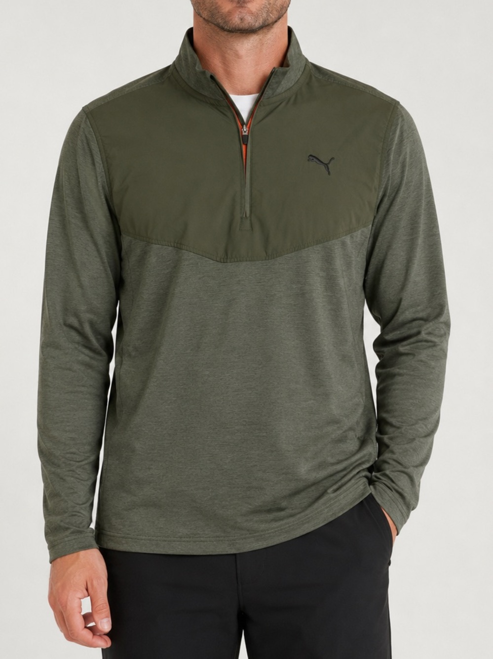 Puma Olive Green 1/4 Zip Performance Pullover Long Sleeve Golf Top Men’s M